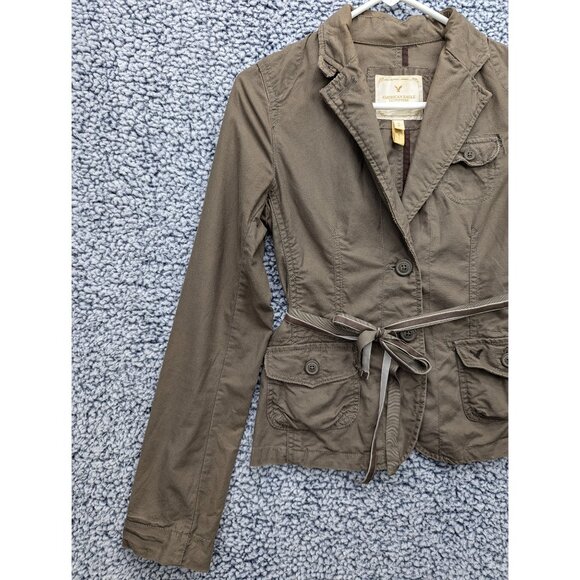 American Eagle Y2K Cargo Jacket Juniors S Velvet Tie Military Canvas Boho Brown - Picture 5 of 13